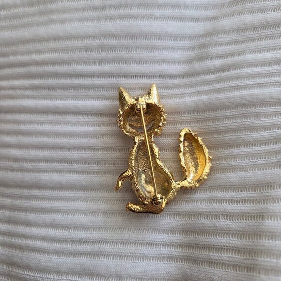 Vintage Smiling Fox Brooch Gold Tone Rhinestones Laughing 1.75” Animal - Picture 4 of 4